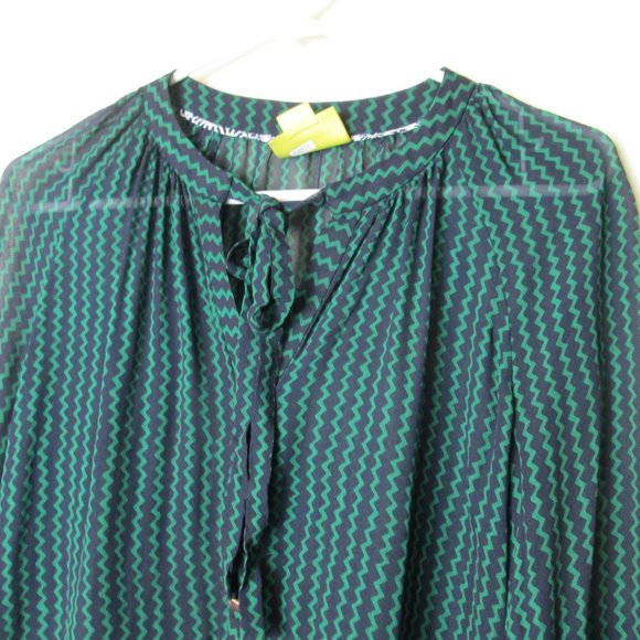 Anthropologie Maeve Della Green & Blue sheer blouse w/bow tie, Womens S, NICE! - Picture 3 of 10